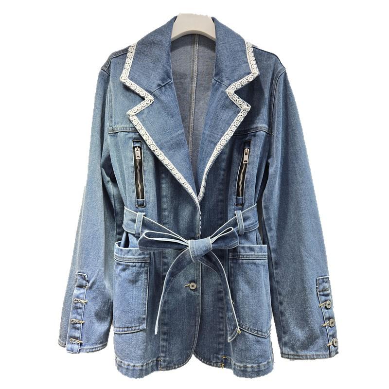2026 Europäischer Frühling Reiche Mädchen Denim & Spitze Reversmantel