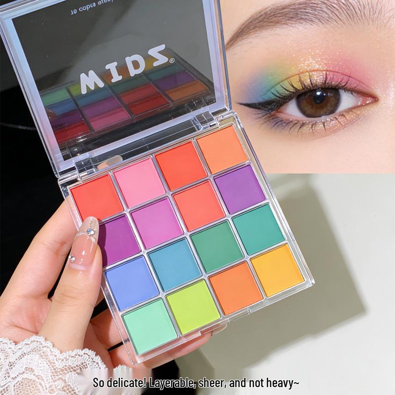Fairy 16-Color Eyeshadow Palette: Creative Shimmer & Matte Makeup, European & American Style, Blue Dazzling Shades.
