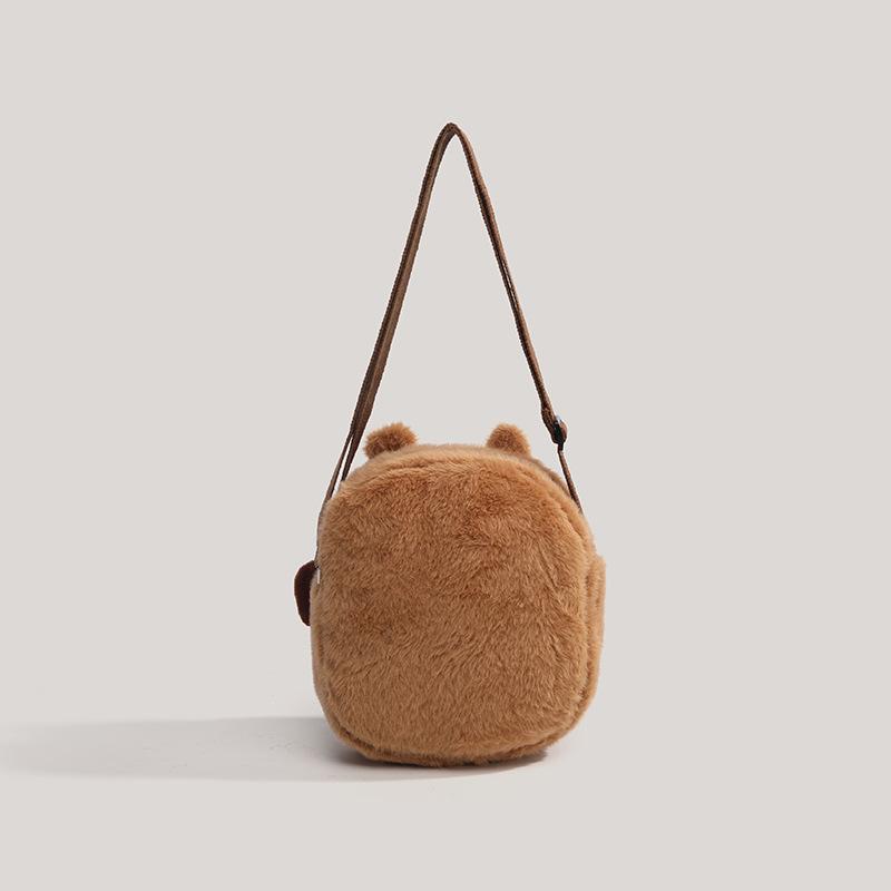 Kapibara Mini Bag Women's 2025 New Fashionable and Cute Cartoon Plush Mobile Phone Bag Walking Messenger Bag