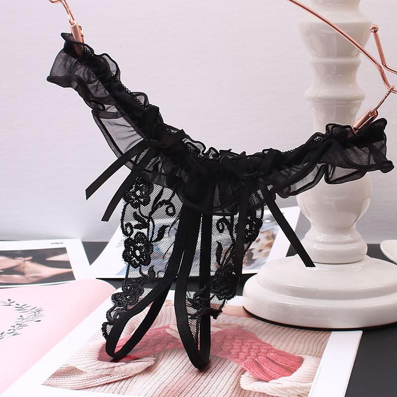 Sexy Women Underwear Panties Female Massage Pearl G-stings  Lace Lingerie Hollow Thong Embroidery T-back Panties String Briefs