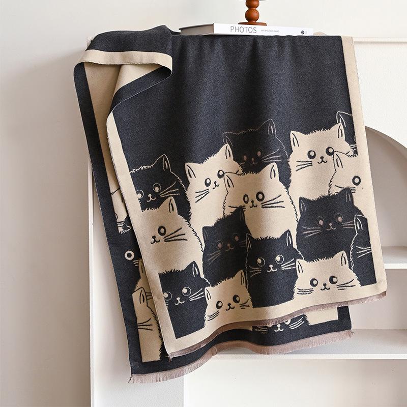 2026 Cozy Cartoon Cat Cashmere-Feel Shawl - Women's Autumn/Winter All-Match Accessory