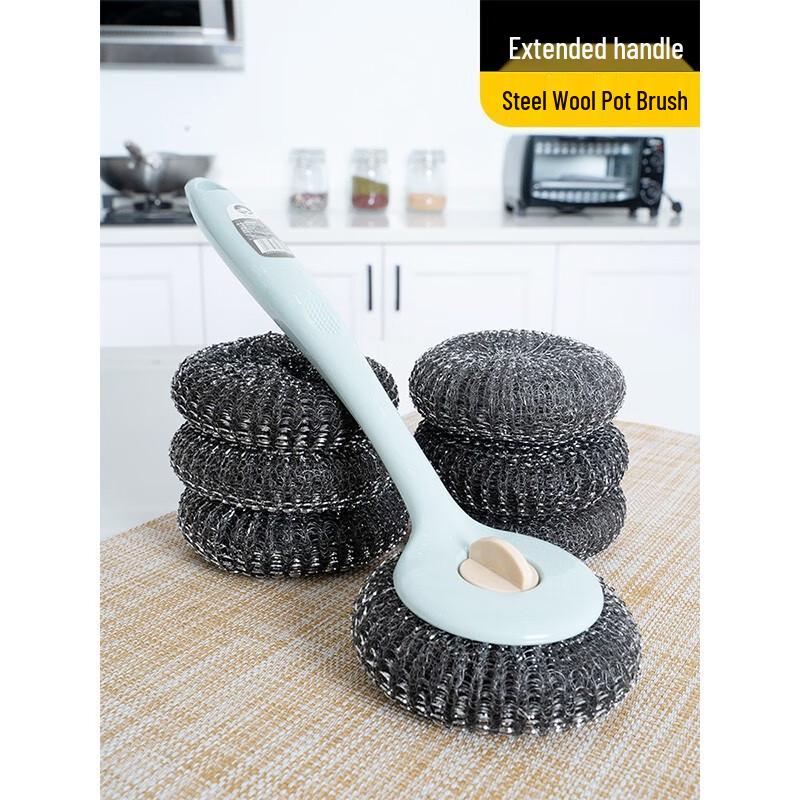Long Handle Kitchen Cleaning Brush with Steel Wool Balls
