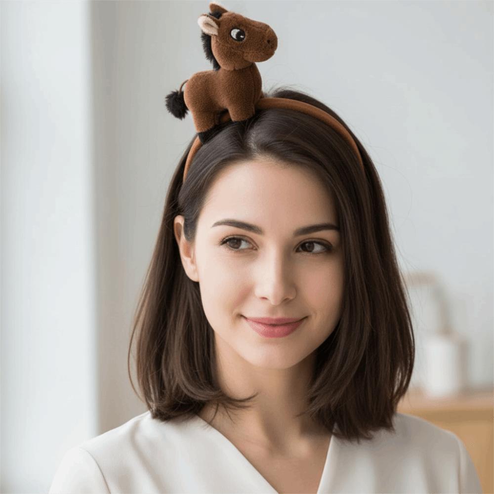 Pony Plush Hair Hoop Cartoon 2026 New Year Headband Cute New Year Headpiece  New Year Dress Up