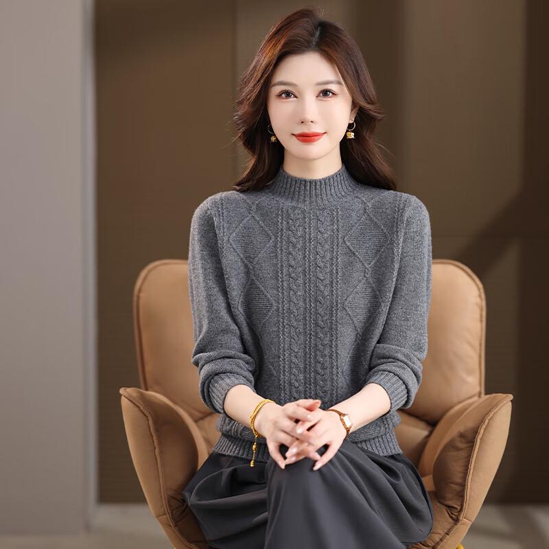 YILITON Women's 100% Pure Wool Half-High Collar Knit Sweater