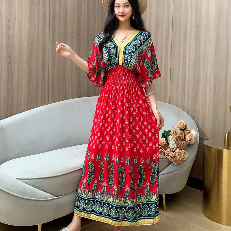 Dame Casual Blomstret V-halskjole Irregulær Tone Casual Rund hals Lang