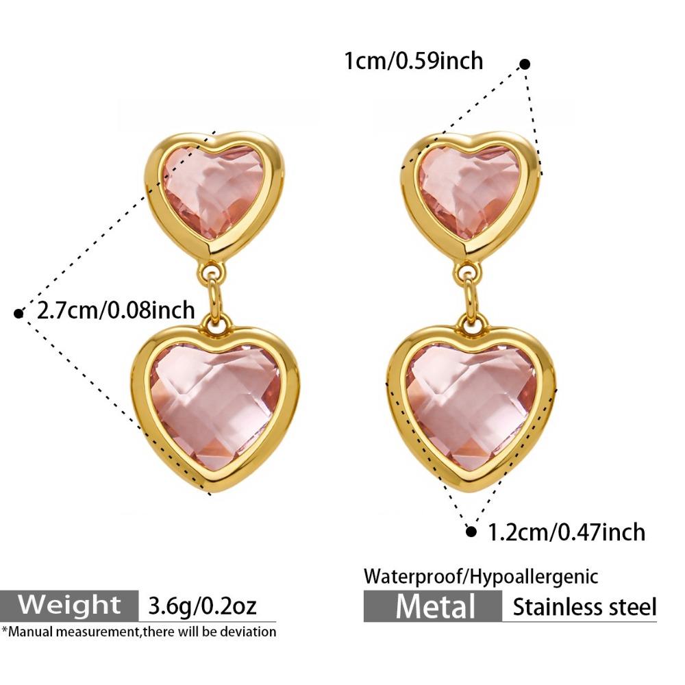 Vintage Heart Glass Necklace Stainless Steel Earrings Hand Chain Heart-shaped Jewelry Set  Gift