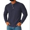 Vintage Men's Henley Shirts Long Sleeve Buttoned Crew Neck T Shirt Spring Autumn Men Clothing Casual Solid Color Waffle T-shirt
