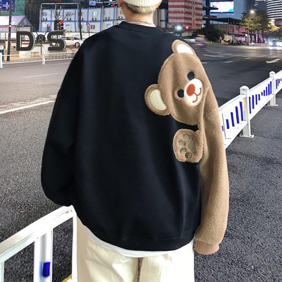 

Толстовка для пар, осень-зима, мультяшный медведь, круглый воротник с длинными рукавами, повседневный свободный мягкий теплый мужской и женский спортивный топ большого размера