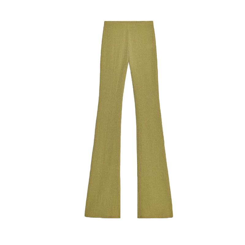 

Button Decoration Square Collar Wide Shoulder Strap Sleeveless T-shirt 9144301 A- line Trousers Mid Waist Bell-Bottom Pants 9144302 Green pants L