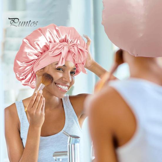 Women Nightcap Satin with Adjustable Elastic Tie Band Hair Protection Bathing Makeup Exercise Hat Sleeping Bonnet Night Sleep Shower Cap
