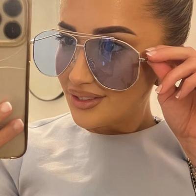 Trendy Oversized Metal Frame Sunglasses Street Shooting Outdoor Pilot Shades Uv Protection Sun Glasses For Women & Men