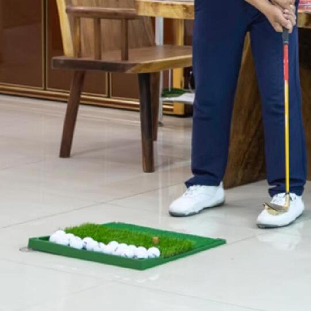 Golf Hitting Mat with Ball Tray Portable Heavy Duty Home Use Training PP Grass