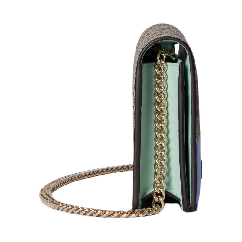 Gucci GG Marmont Color Block Design Brass Hardware Snap Closure Canvas And Leather Trim Shoulder Crossbody Wallet Women wallet 790060-AADQG-4947