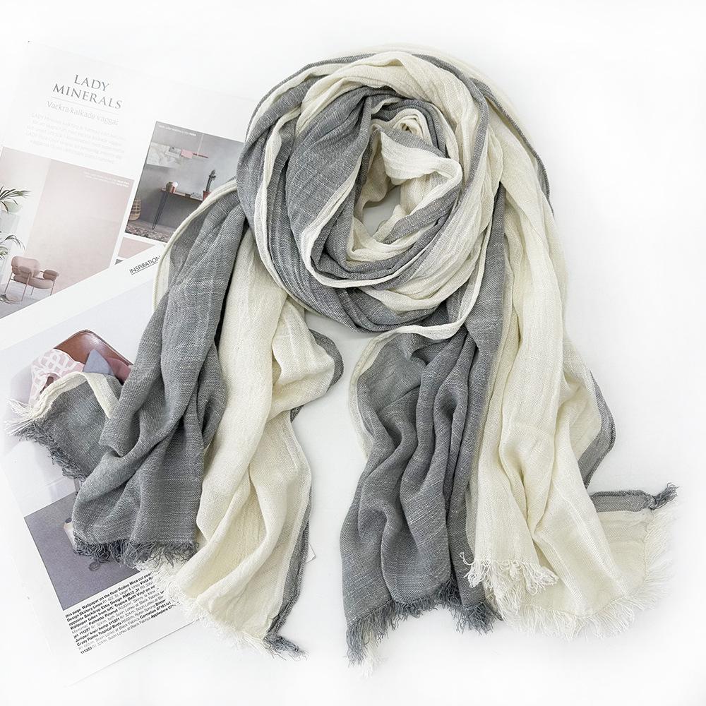 Autumn Winter Men's Scarf Cotton Linen Striped Scarves Long Soft Pashmina Wrap Male Accessories Short Tassel Bufanda