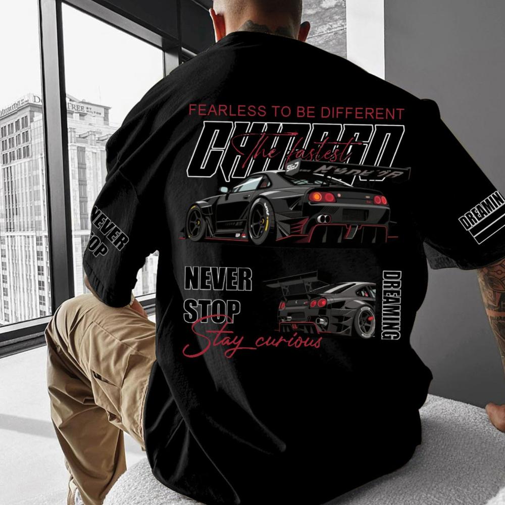 

European and American Adult MultiPosition Chicago Letter Racing Print TShirt Clothing Short Sleeve Unisex Women AllSeason S