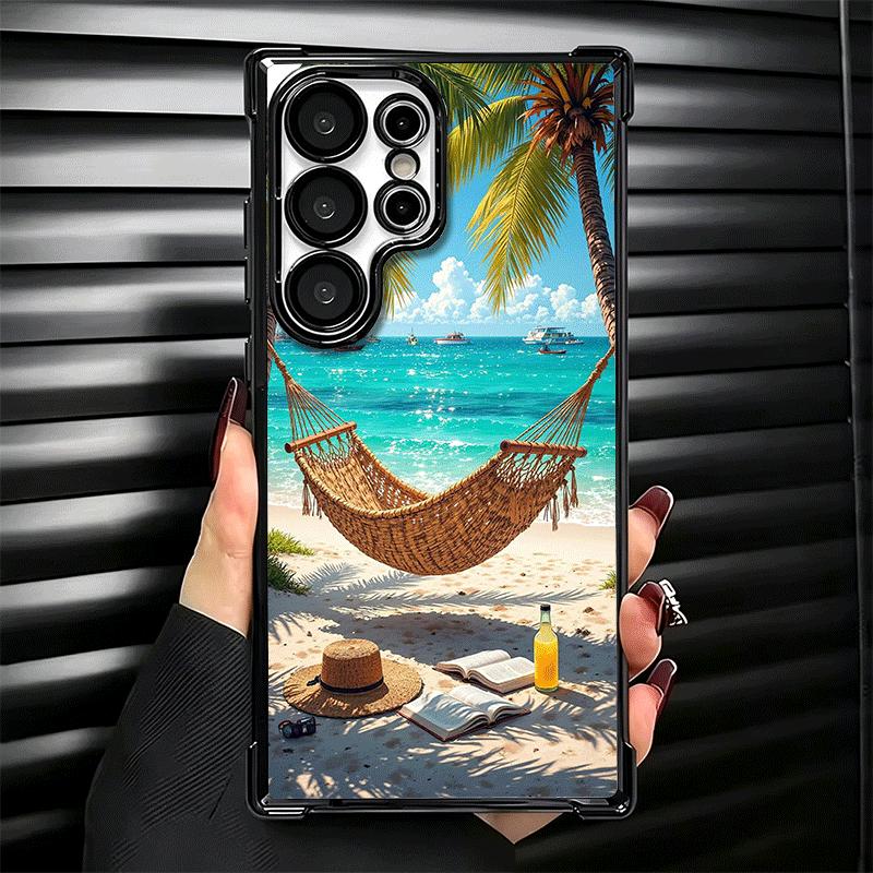 Summer Beach Sea Palm Tree Vacation Plating Phone Case For Samsung Galaxy S24 S25 FE S26 Edge S23 Ultra S22 S21 Plus S20 Anti-Fa