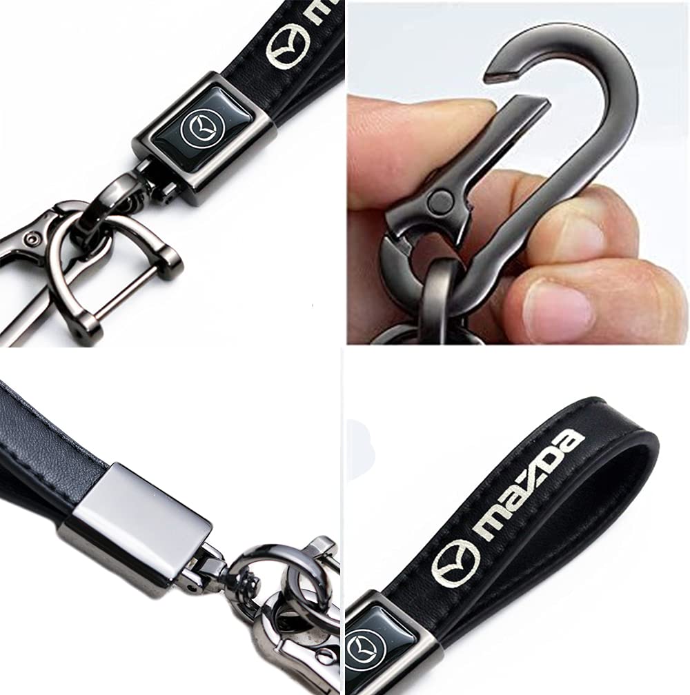 HDSW Genuine Leather Car Logo Key Chain, 1 x MAZDA suitable for BLACK 2