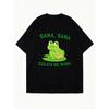 Schwarzes Oversize-T-Shirt mit Froschmotiv, Verband und dem Aufdruck „Sana Sana Colita De Rana“ für die Freizeit