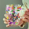 Double Layered Dried Flower Glass Cup Creative Pattern Mugs High Borosilicate Insulated Cup Kitchen Drinkware Home Accessories