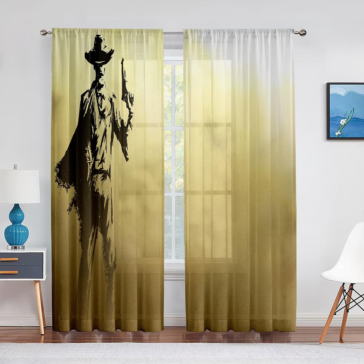 Ковбойские тюлевые шторы в западном стиле для домашнего офиса — фото 2