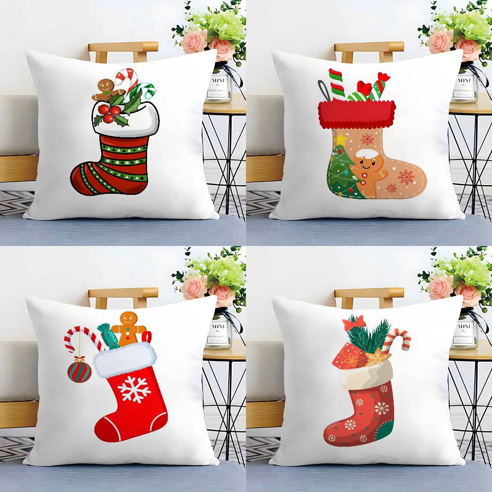 Red Socks Merry Chrismas Pillow Case Sofa Living Room Bedroom Double-sided Printing Square Cushion Nap Time Cushion Cover