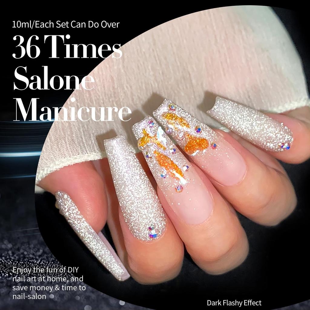 BORN PRETTY Gel Nail Glitter Flash Nail Gel Nail Glitter Color Gel Set Compatible (6 Colors) UV/LED