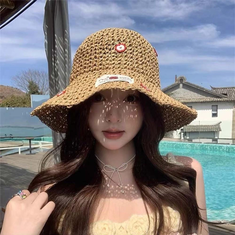 Fashion Apple Decoration Women Sun Hat Breathable Foldable Fisherman Hat Sun Protection Bucket Hat Summer
