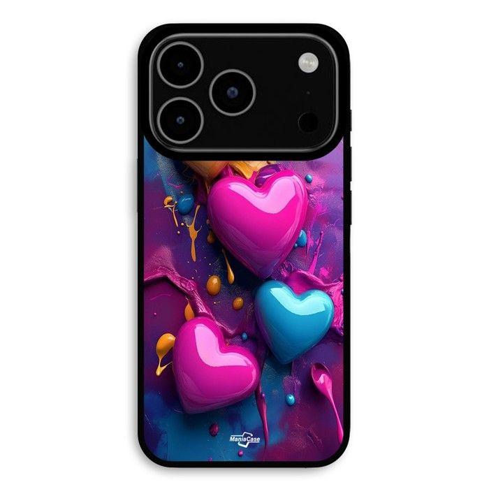 Hülle Für iPhone 18 Pro Max Bunte Herzen lila Hintergrund Maniacase schwarz