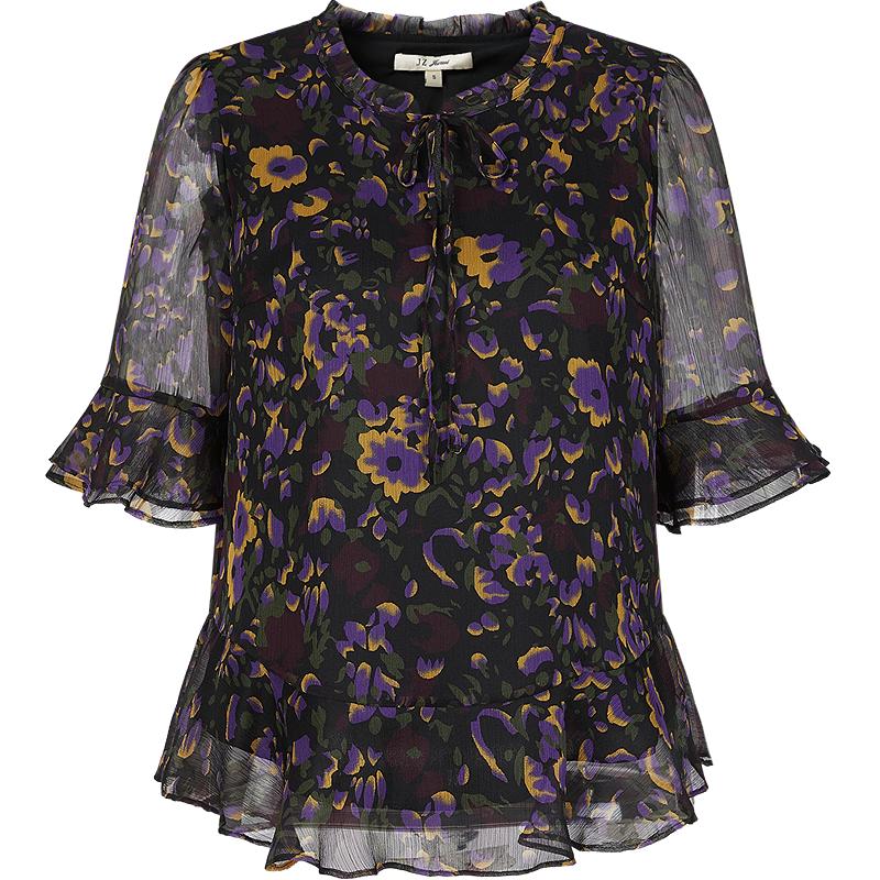 

JUZUI Women s Floral Stand Collar Chiffon Top M