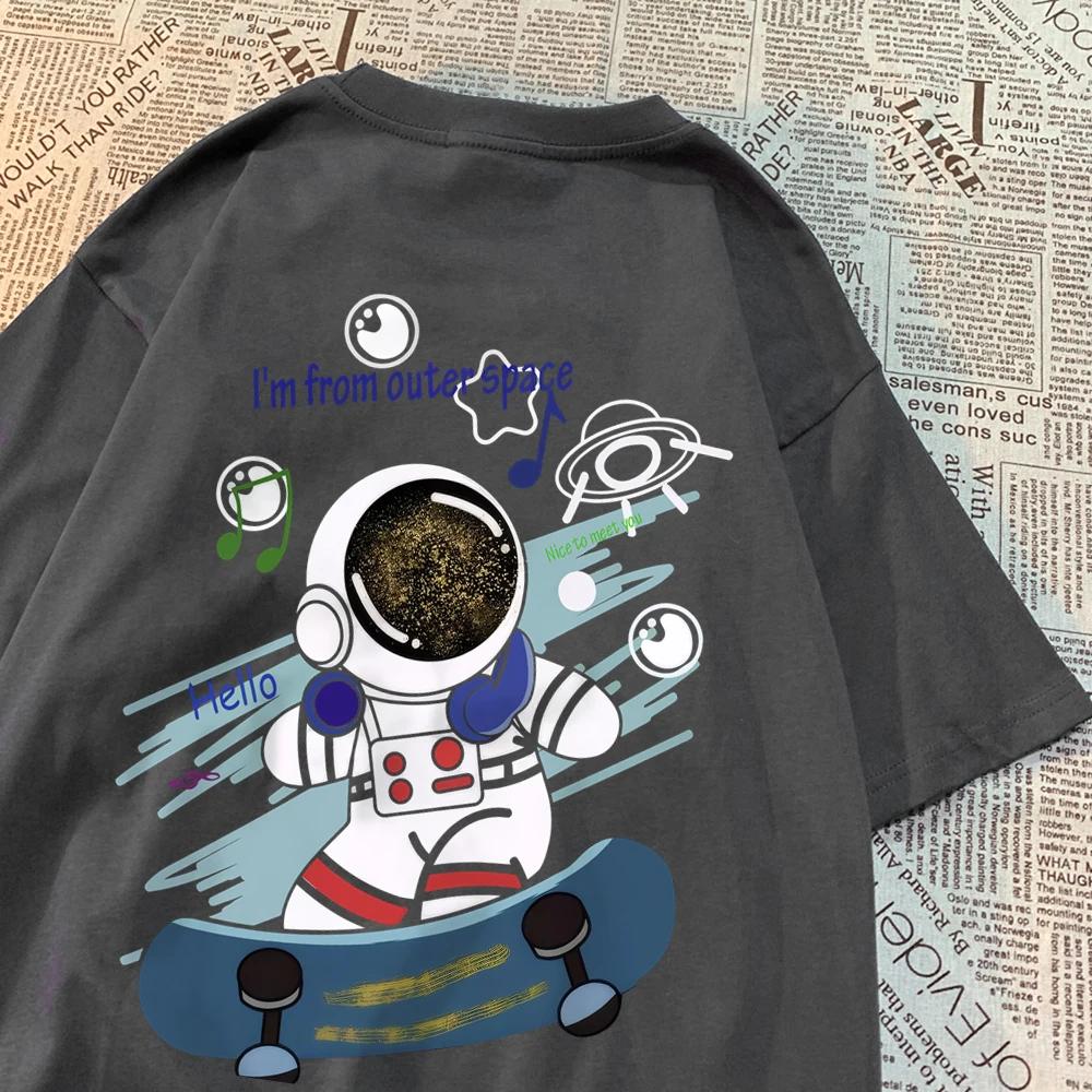 I'M From Outer Space Skateboarder Astronaut Men Clothing Hip Hop T Shirts Harajuku Tops Cotton Breathable Tops Loose Clothing