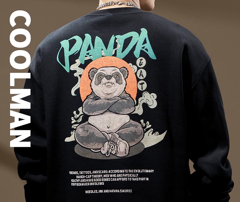 Sudadera de Otoño para Hombre con Estampado de Panda, Cuello Redondo, Corte Ajustado - Top de Marca de Moda