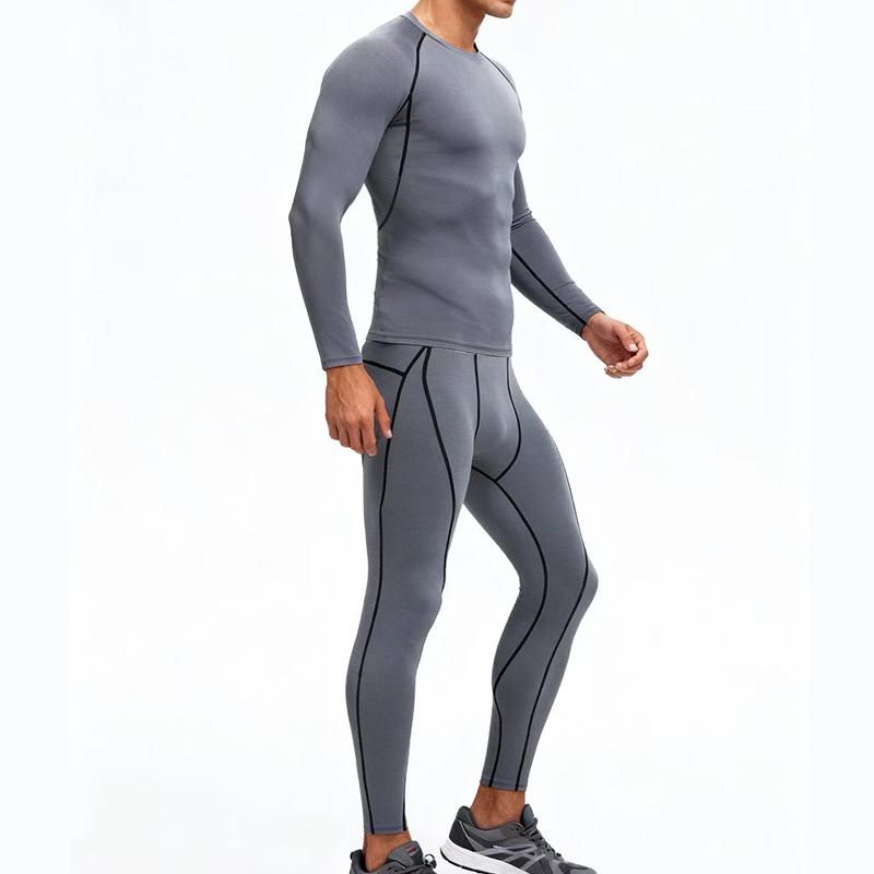Men's Quick-Dry Sports Fitness Set: Breathable Long Sleeve Top & High Elastic Pants for Basketball, Running, Football & Training