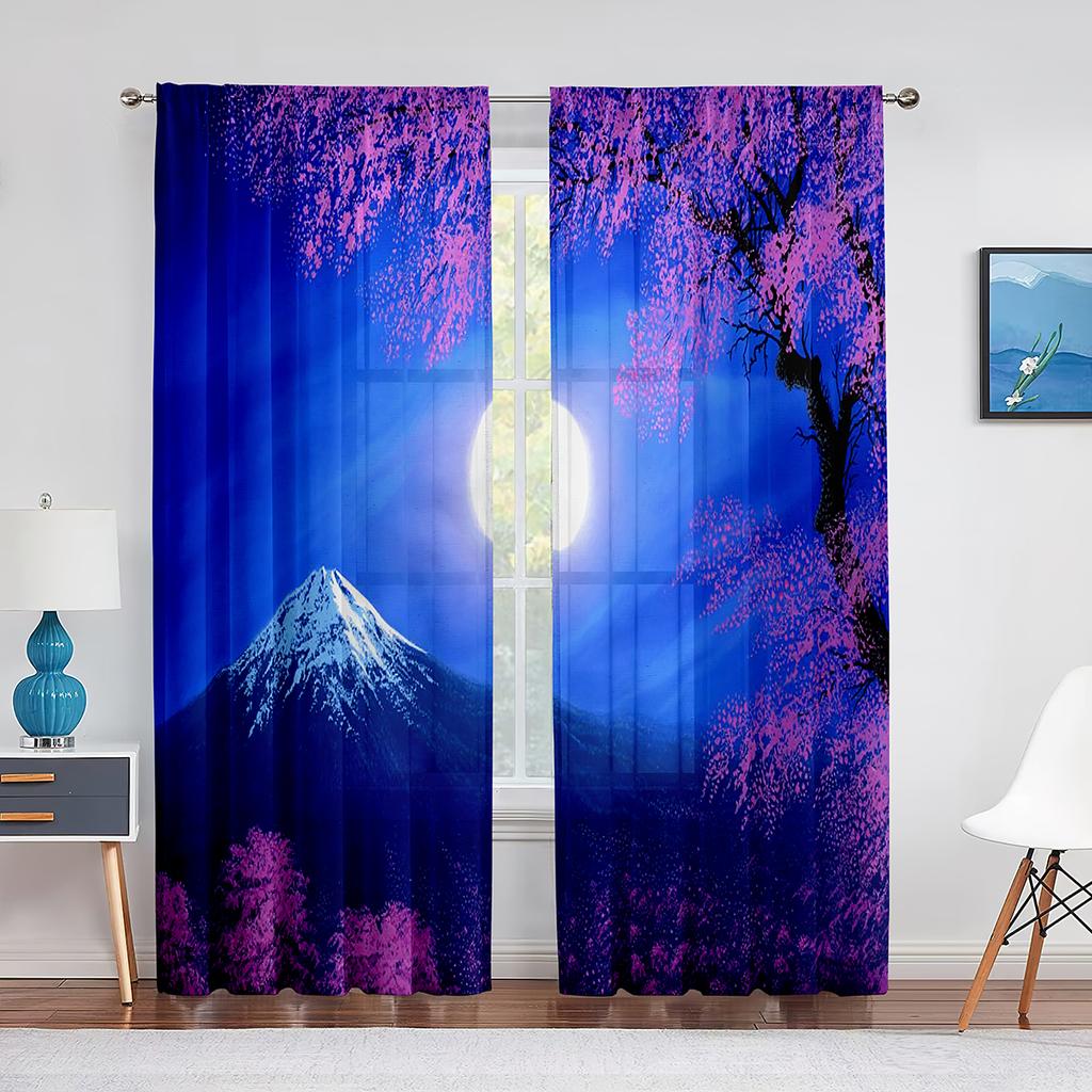 Cherry Blossom Sheer Voile Curtain Floral Sakura Blossom Pink Flower Window Tulle Curtains for Living Room Bedroom Kitchen Decor