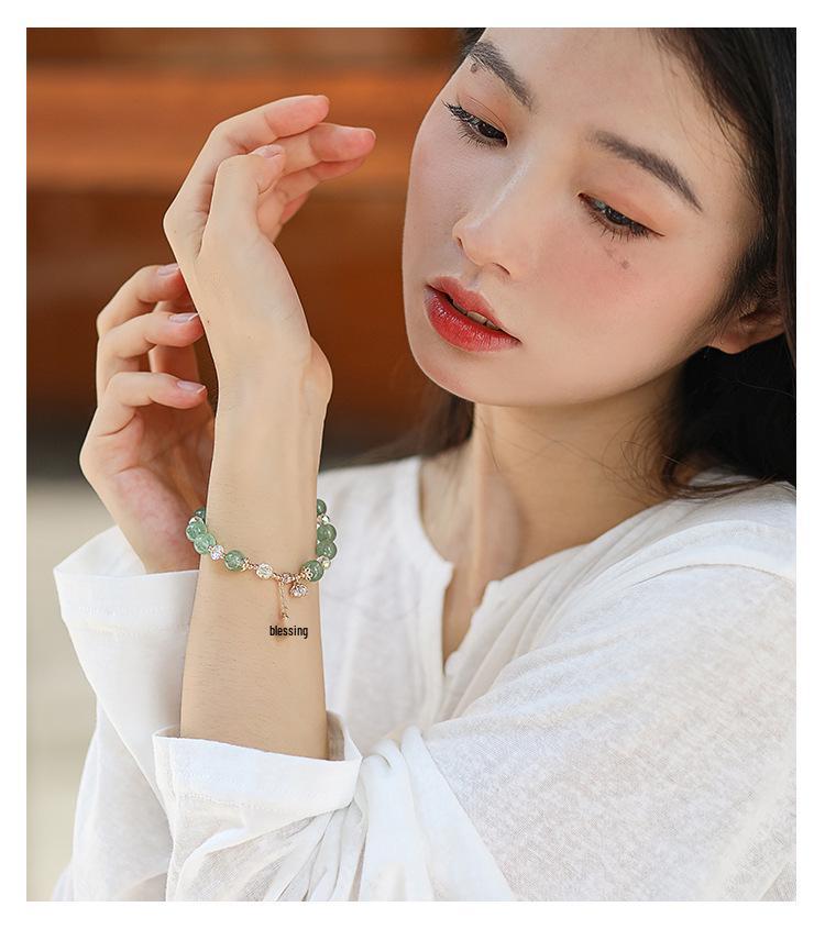 Austrian Crystal & Green Strawberry Quartz Beaded Bracelet for Women