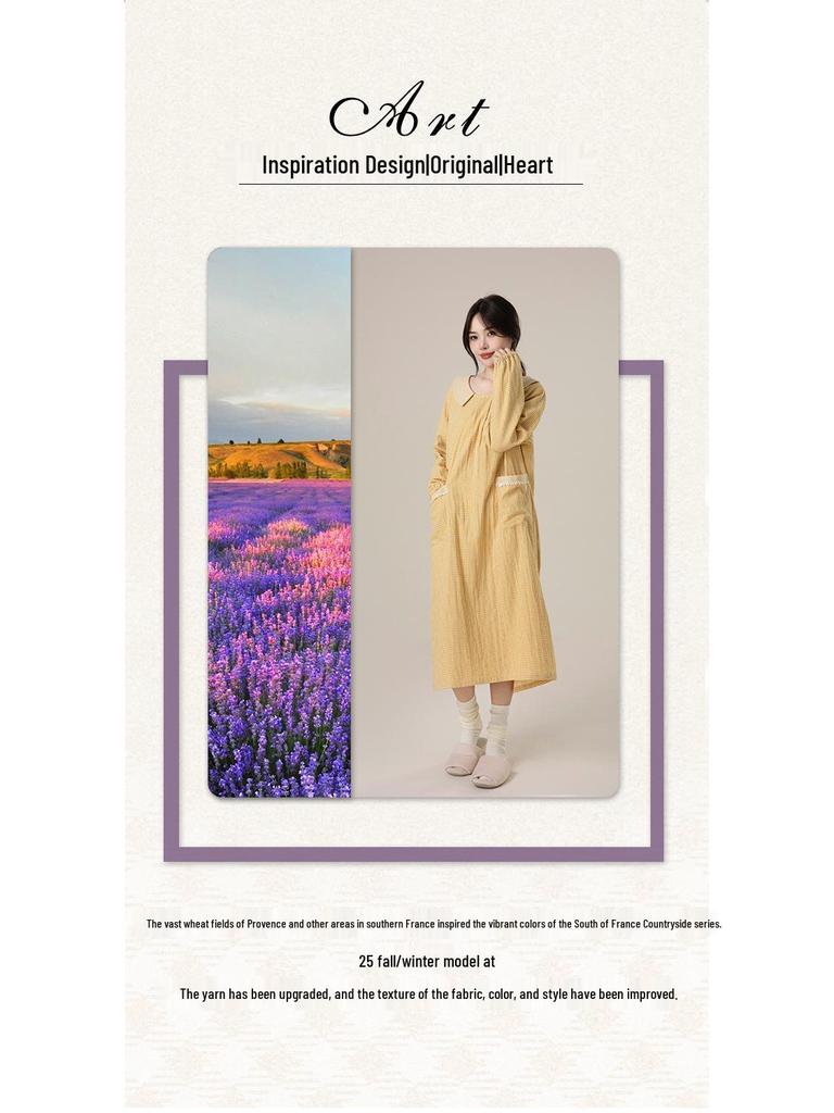 2025 Autumn Women's Soft Breathable Cotton Gauze Long Dress - Casual Home & Nightwear