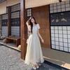 Square Neck Dress Women's Summer French High-end Feeling Super Good-looking, Beautiful, Unique and Beautiful Waist Temperament Medium and Long Dress