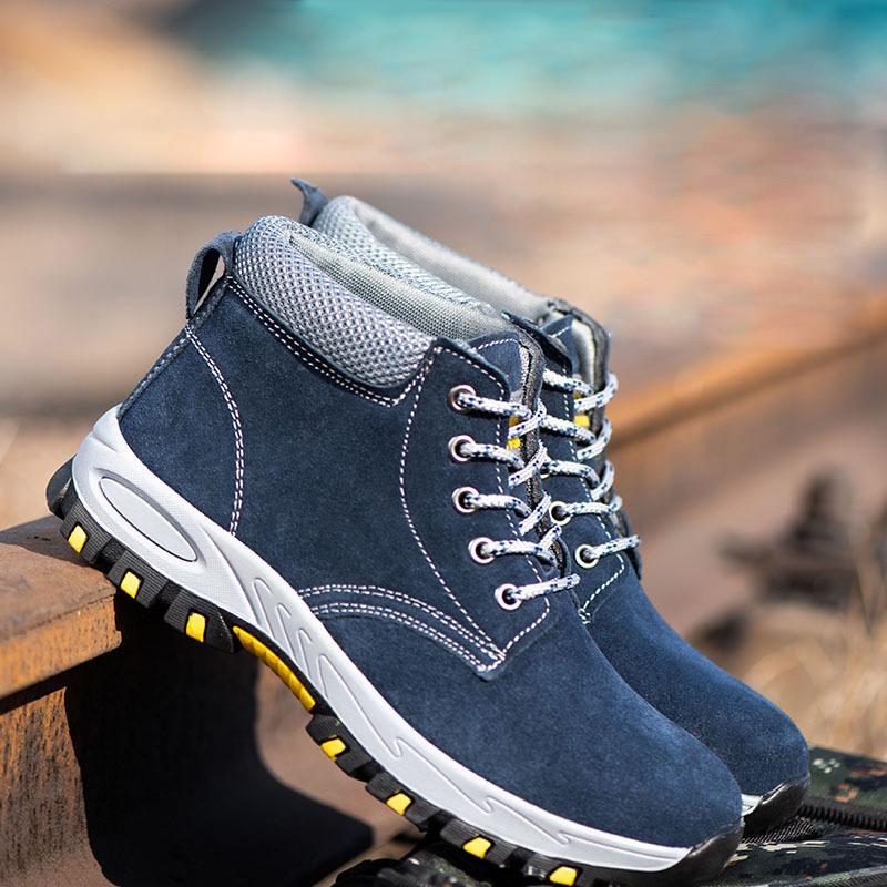 -107 Holfredterse For Mens High Top Martin Steel Toe Work Boots Cow Leather Suede Indestructible Anti-Smash Shoes