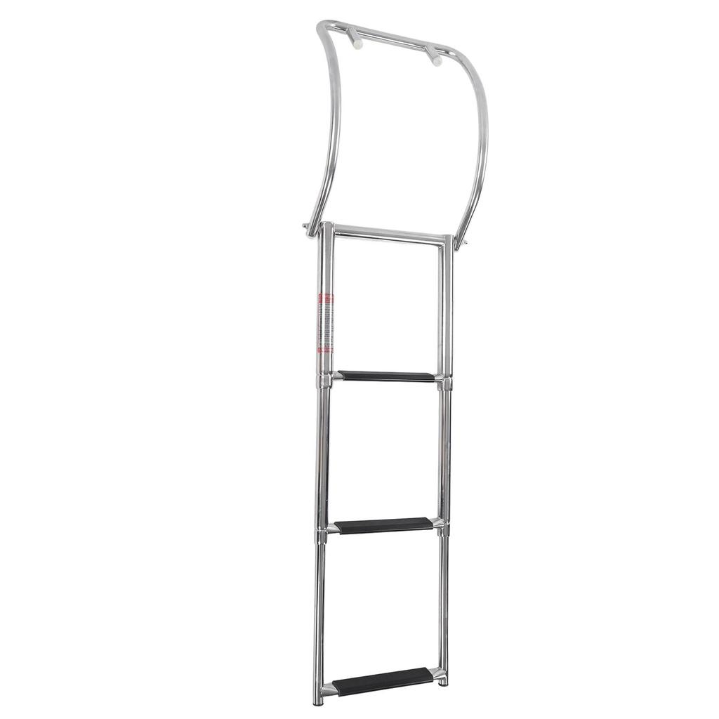 3 Step Pontoon Boat Ladder Stainless Steel Heavy Duty Foldable Telescoping Inboard Swim Deck Ladder with Arched Handle