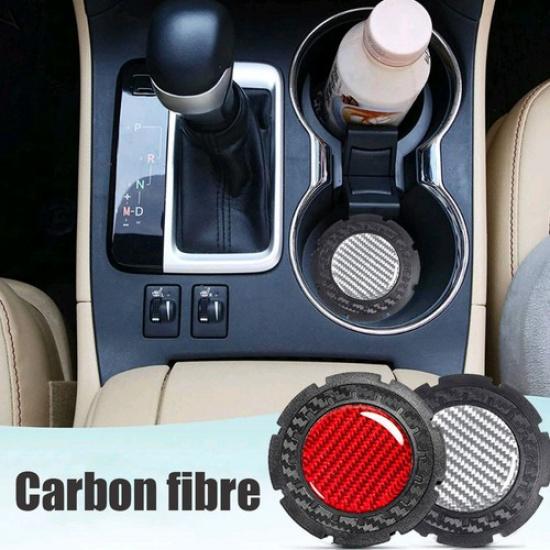 1x Carbon Fiber Car Cup Holder ert Coaster Anti-Slip Mat Pads Car Accessories