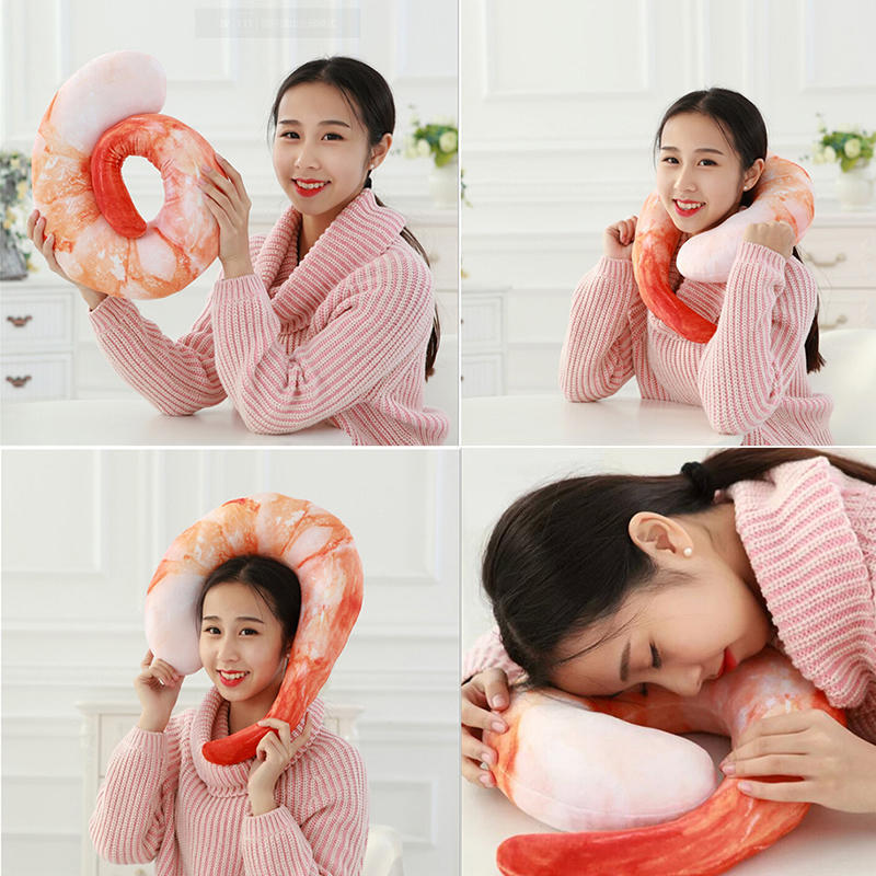 Peeled Prawns Stuffed Animals Plush Toys U Neck Pillow Shrimp Cushion Pillow