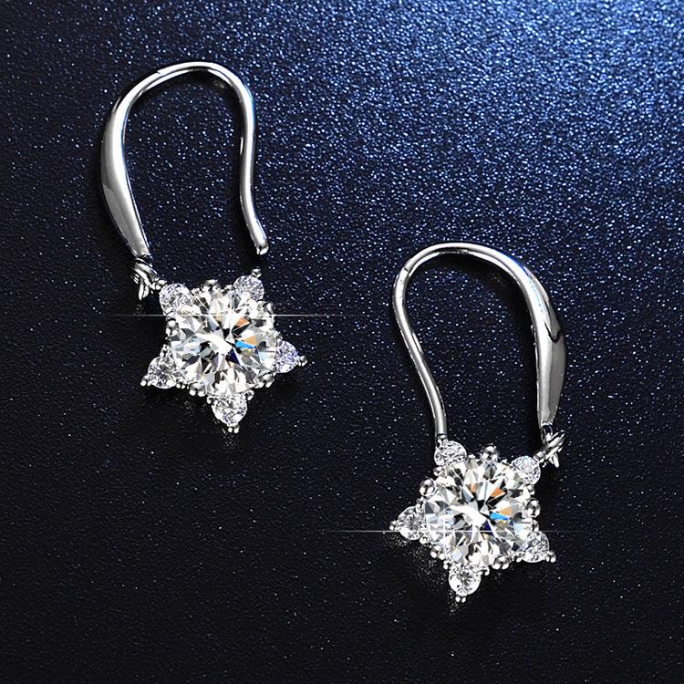 Korean Style Moissanite Snowflake Stud Earrings for Women