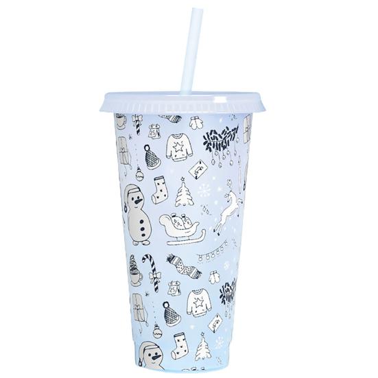 

710 мл стакан с трубочкой и крышкой однослойный рождественский волшебный цвет, меняющий цвет при охлаждении стакан для путешествия One Size C