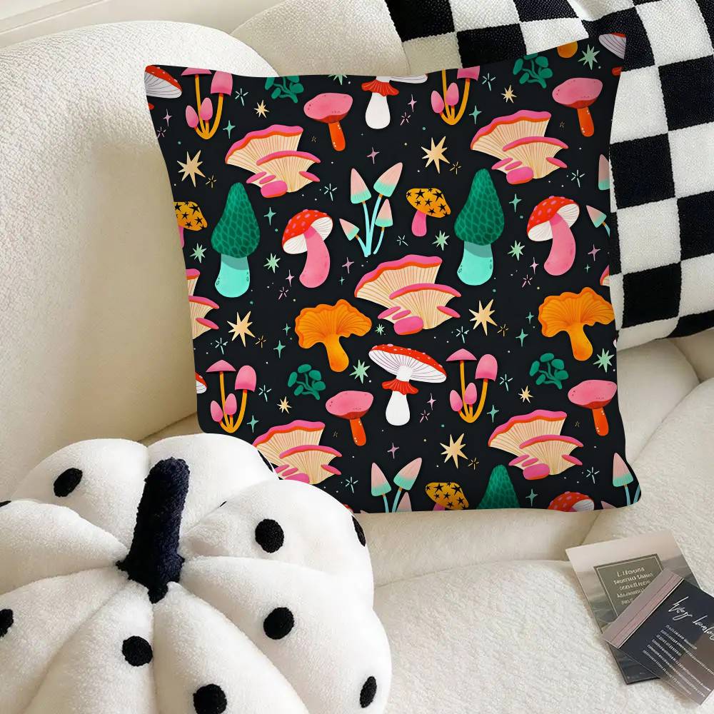 

Forest Mushroom Flower Pattern Pillow Case Fashion Square Pillowcase Bedroom Sofa Room Ins Decoration Leisure 40x40 cm