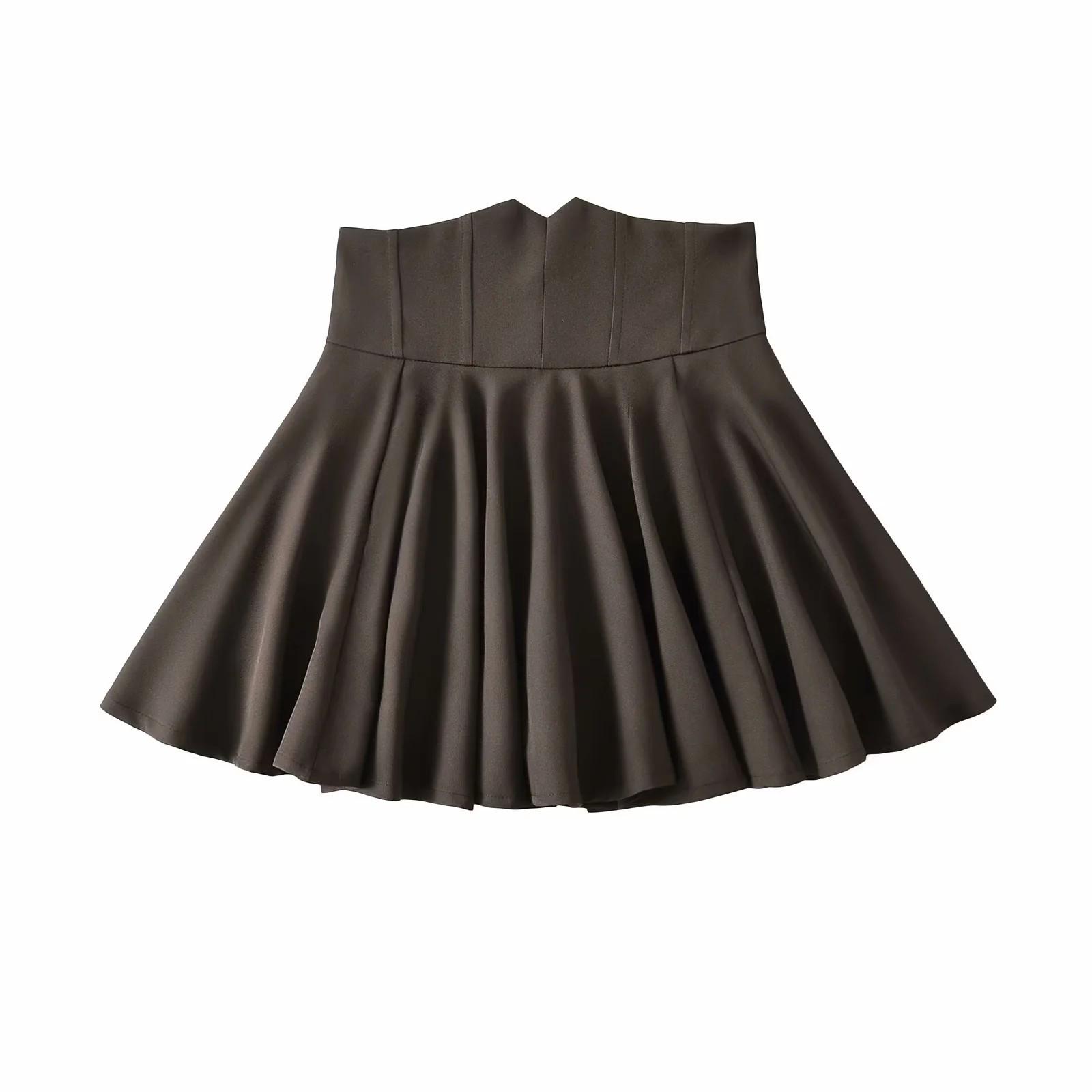 

Юбка А-силуэта с высокой талией, плиссированная, пышная, в европейском и американском стиле, 2025 год для женщин Small кофейный