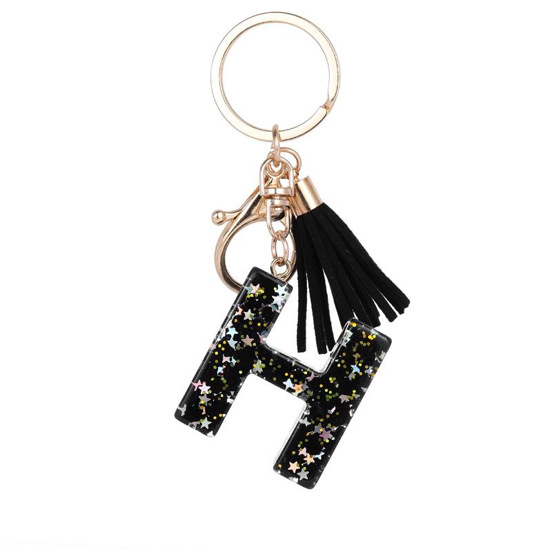Black Resin Keychain with English Letter Pendant and Tassel