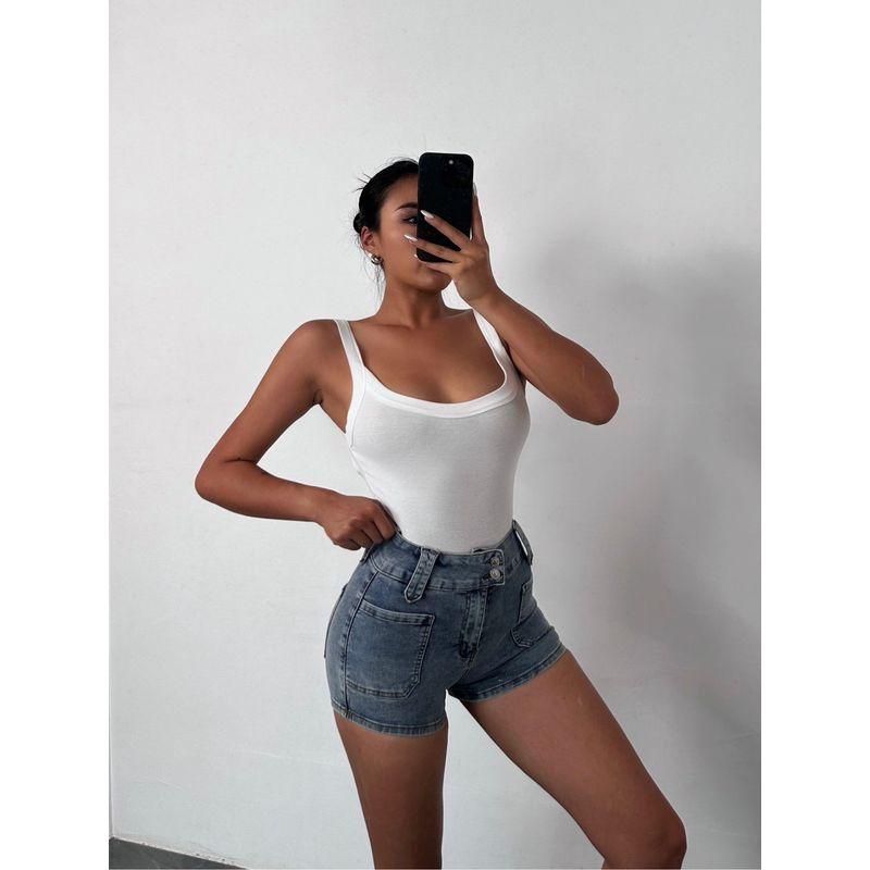 

Akiyo Studio2022 Summer New Denim Shorts Female with Contrast Color High Waist Lining Ripped Burr Light Color Dark Blue XL