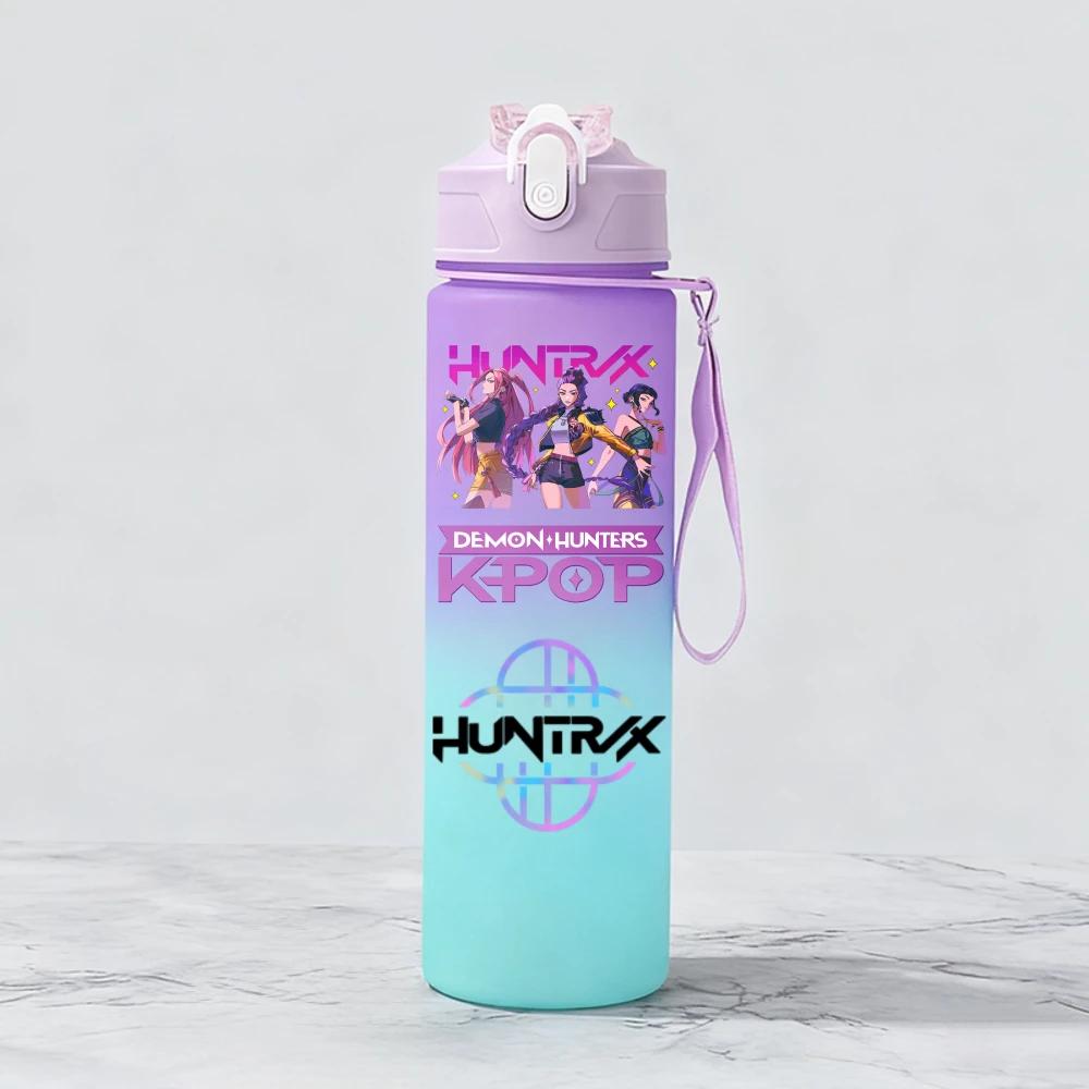 Kpop Demon Hunters Team Creative Gradient Water Bottle Unisex Sports Style Reusable Jug designed for Outdoor Cycling Travel Fitness