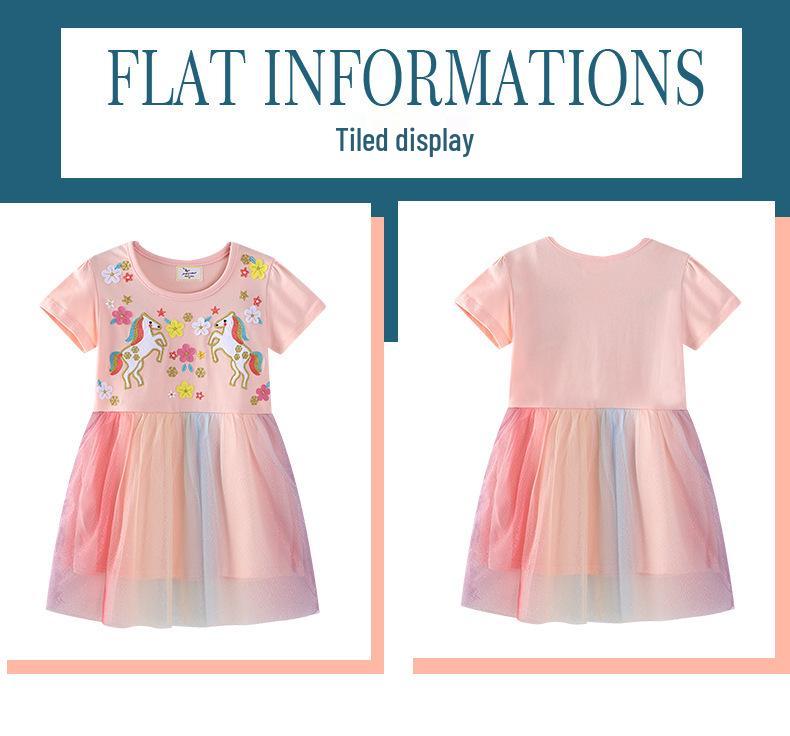 European & American Style Spring/Summer Princess Dresses for Toddlers & Preschoolers: Short-Sleeved Knitted Mesh Girls' Dresses