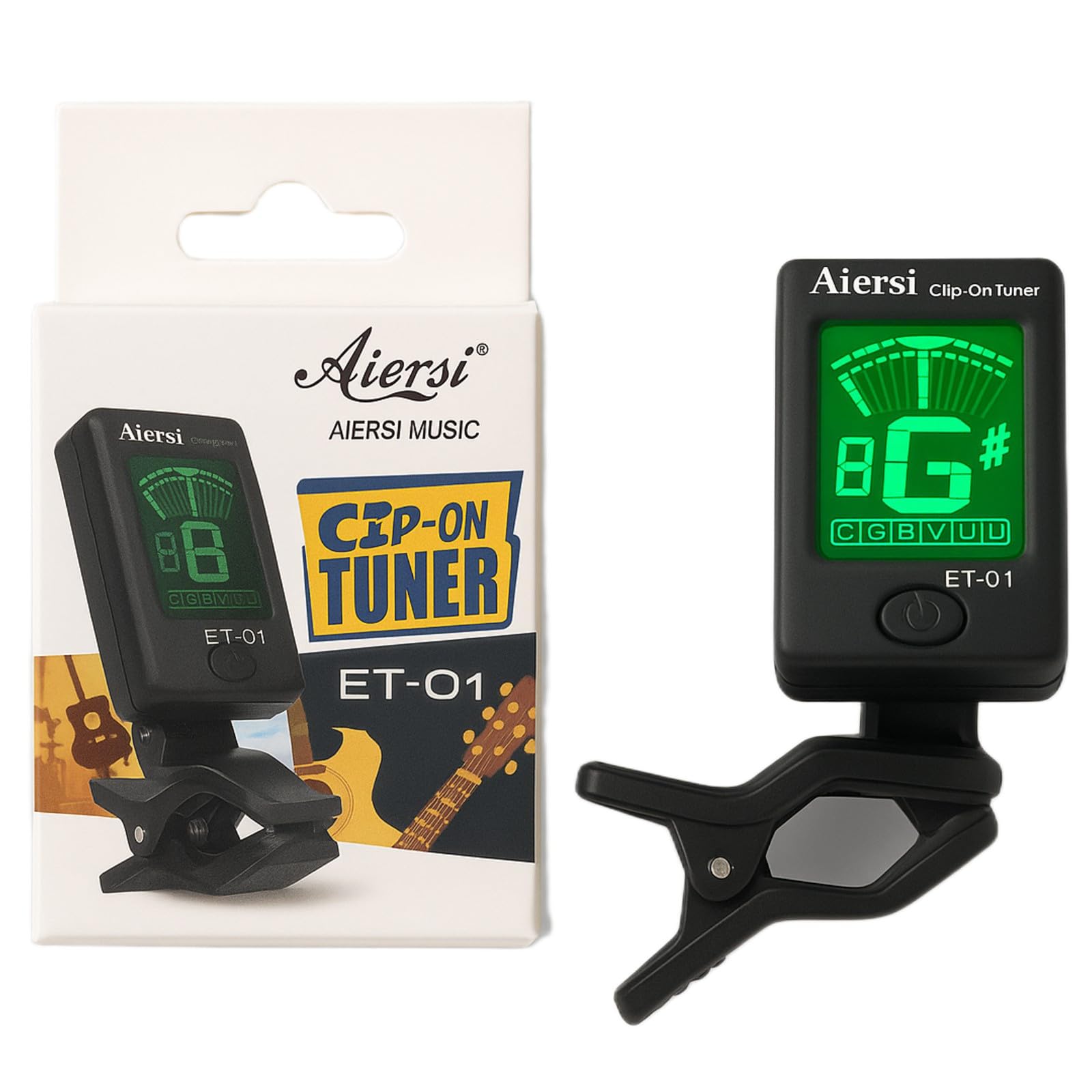 

Aiersi Digital Chromatic Tuner for and Automatic Black ET-01 Clip-on Guitar, Ukulele, Violin, Bass, Guitar, Tuning,