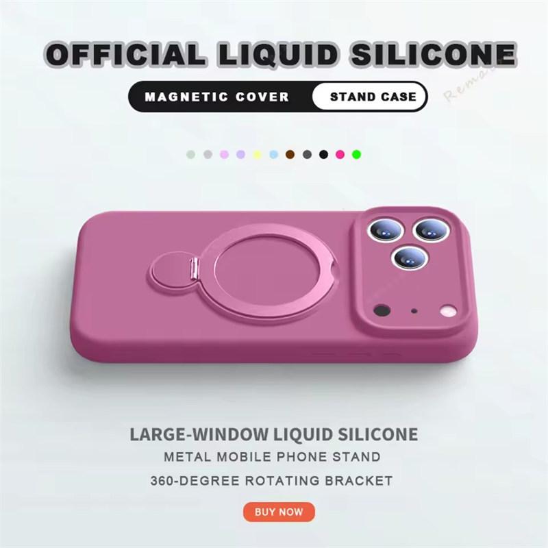 360° Magnetický Stojan Tekutý Silikonový Kryt na Telefon Pro iPhone 17 Air 13 14 15 16 Pro Max Plus Držák pro Magsafe Nabíjení Ochranný Kryt